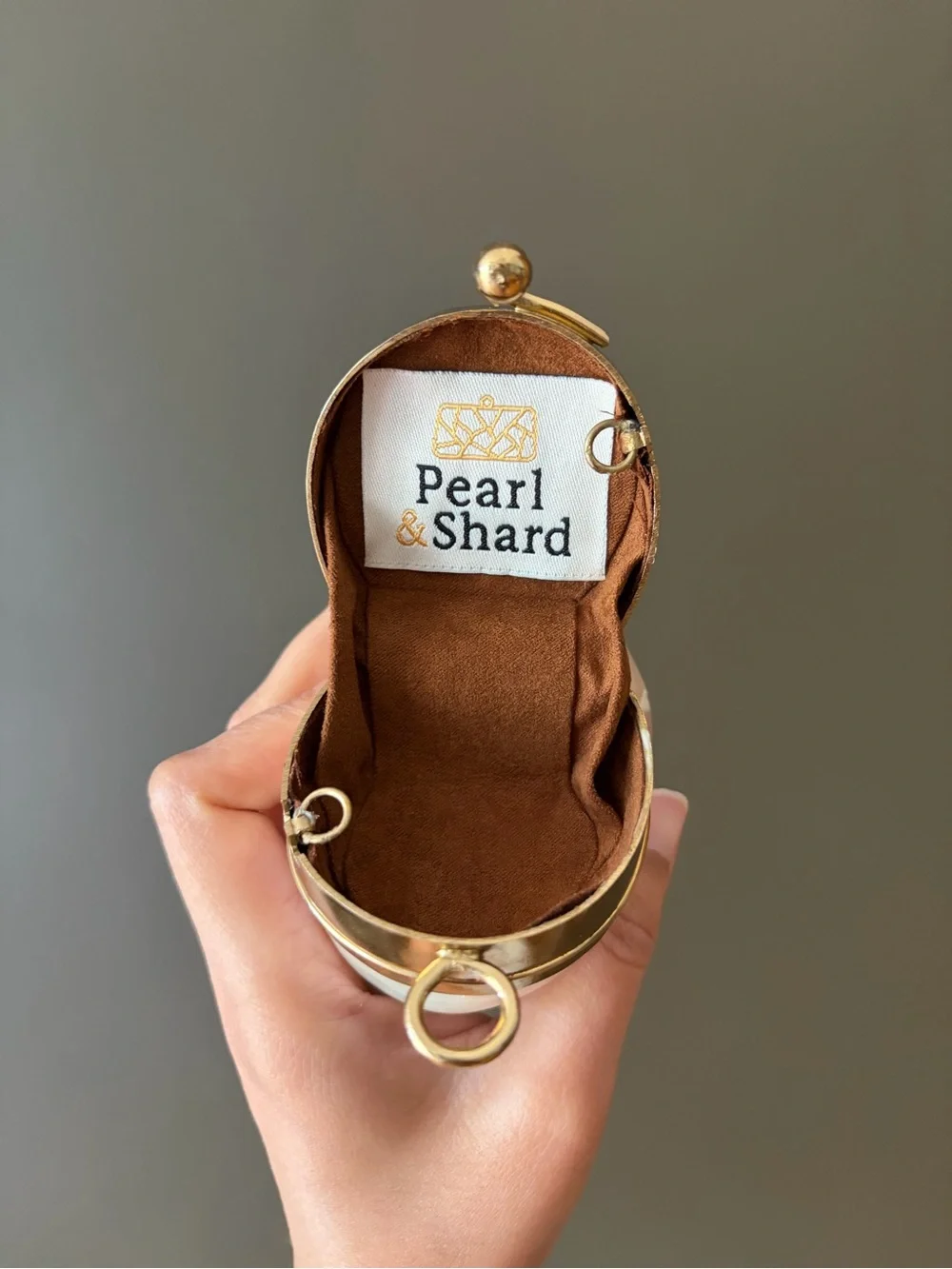 Gold and Cream Shell Clutch